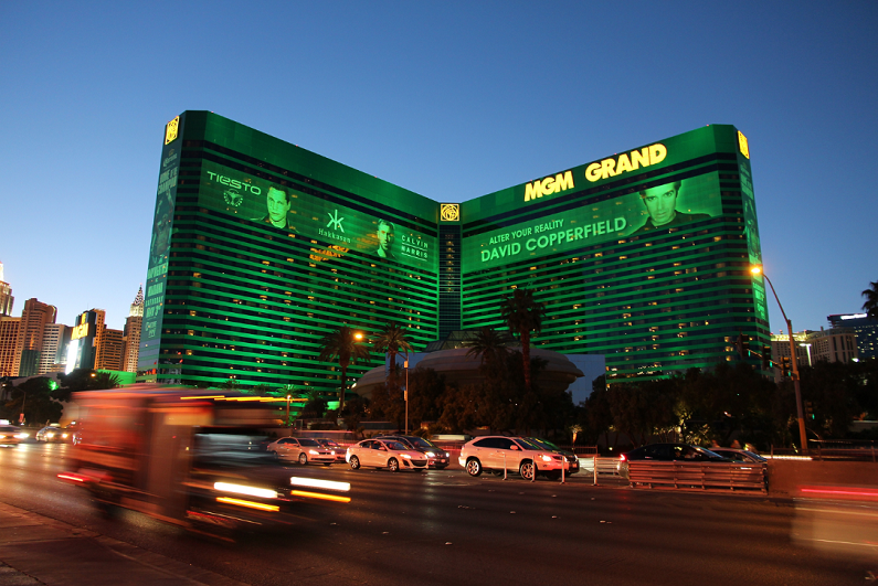 MGM Grand casino resort in Las Vegas at night.