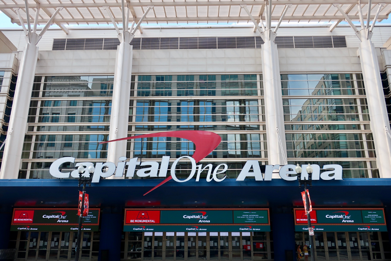 Exterior close-up of Capital One Arena.