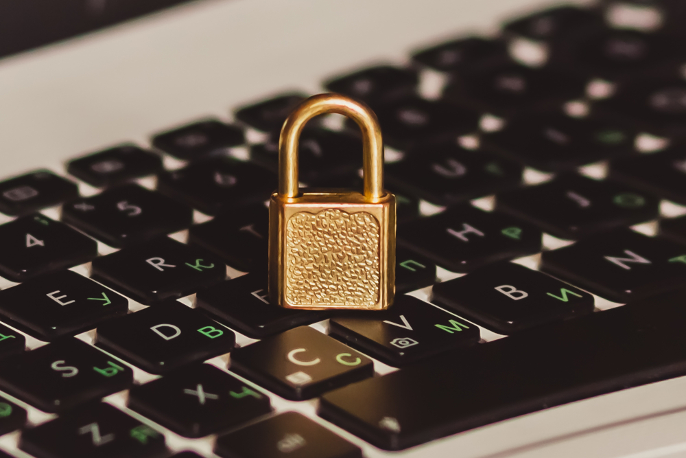 lock placed on computer keyboard