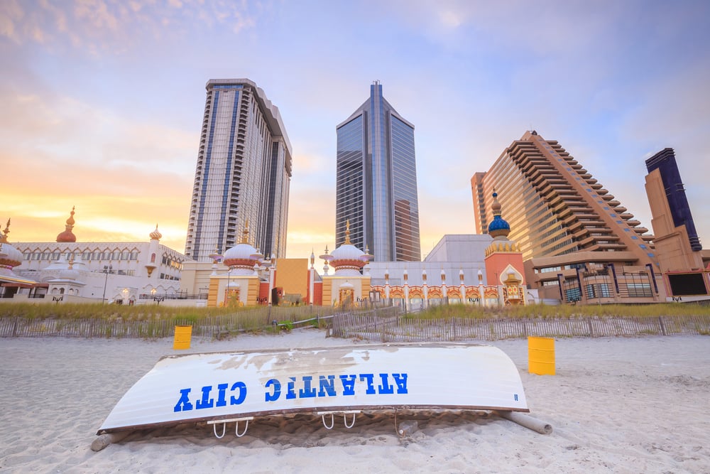 small upturned boat on beach in Atlantic City, New Jersey