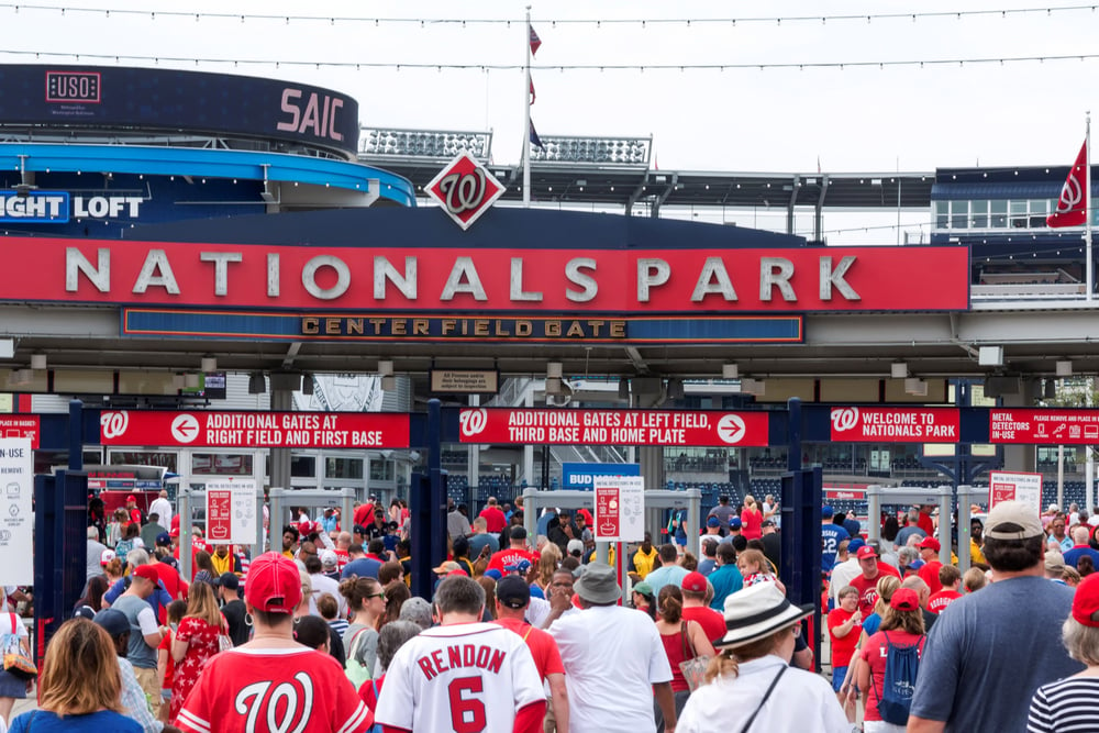 Baseball fans entering the Nationals Park stadium in Washington, DC