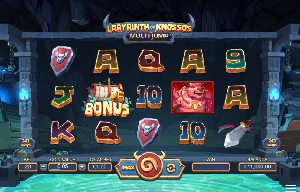 Labyrinth of Knossos: MultiJump slot reels by DreamTech